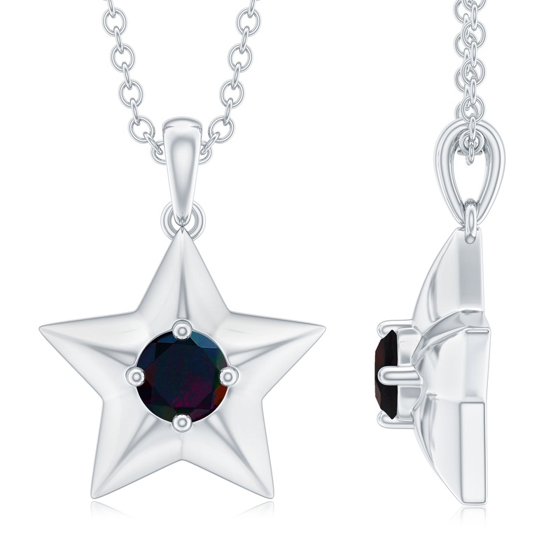 Solitaire Black Opal and Gold Star Pendant Necklace