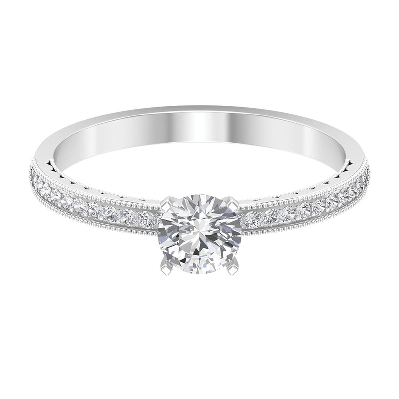 0.75 CT Zircon Gold Beaded Solitaire Promise Ring