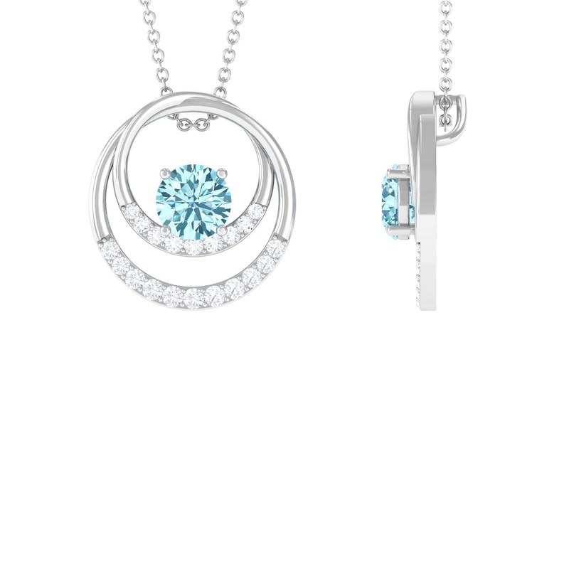 1.25 CT Aquamarine and Diamond Circle Pendant Necklace