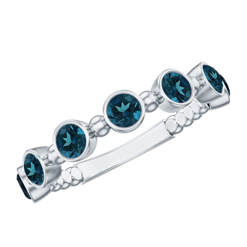 1.25 CT London Blue Topaz Stackable Ring with Beaded Details
