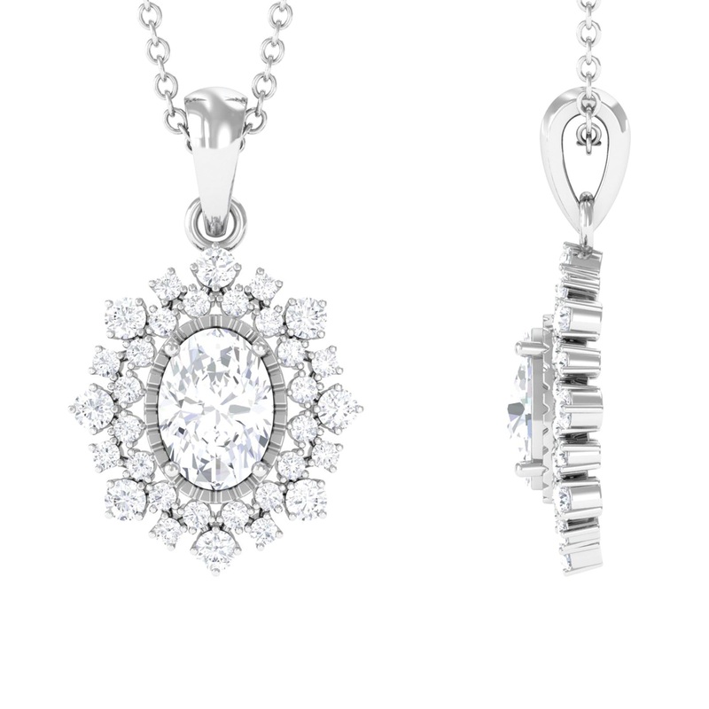 1.5 CT Oval Moissanite Halo Bridal Pendant in Gold