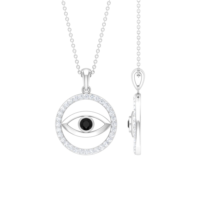1 CT Black Onyx Evil Eye Pendant with Moissanite Eternity Circle