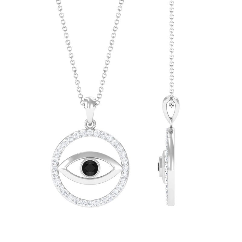 1 CT Black Spinel Evil Eye Pendant with Moissanite Eternity