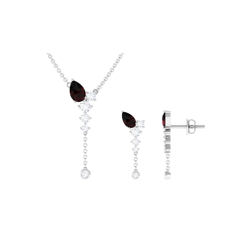 2.50 CT Minimal Garnet Lariat Y Necklace and Earrings Set with Diamond