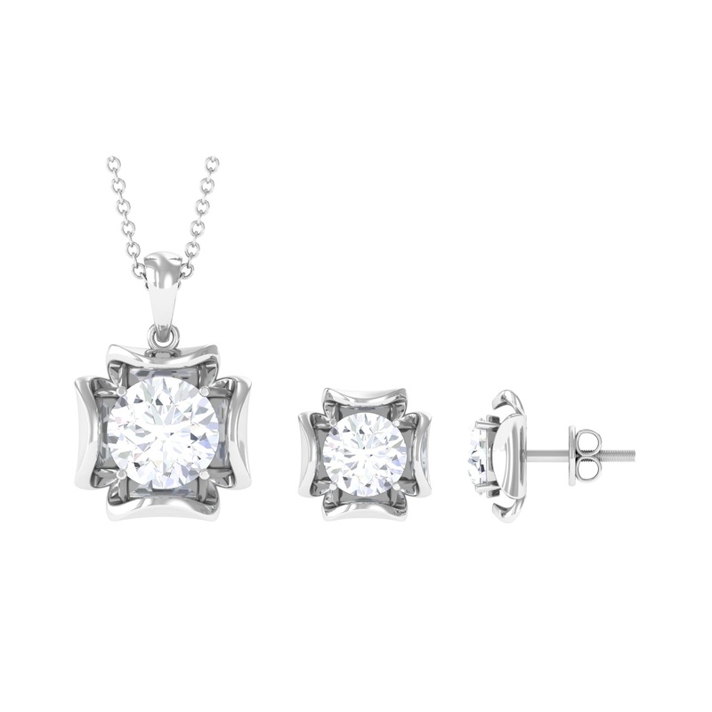4 CT Round Shape Moissanite Solitaire Jewelry Set