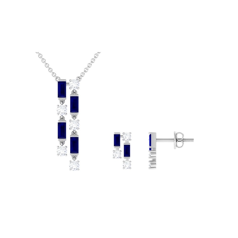 Blue Sapphire and Diamond Dangle Jewelry Set