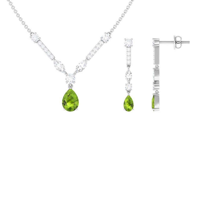 Peridot and Moissanite Drop Necklace Earrings Set