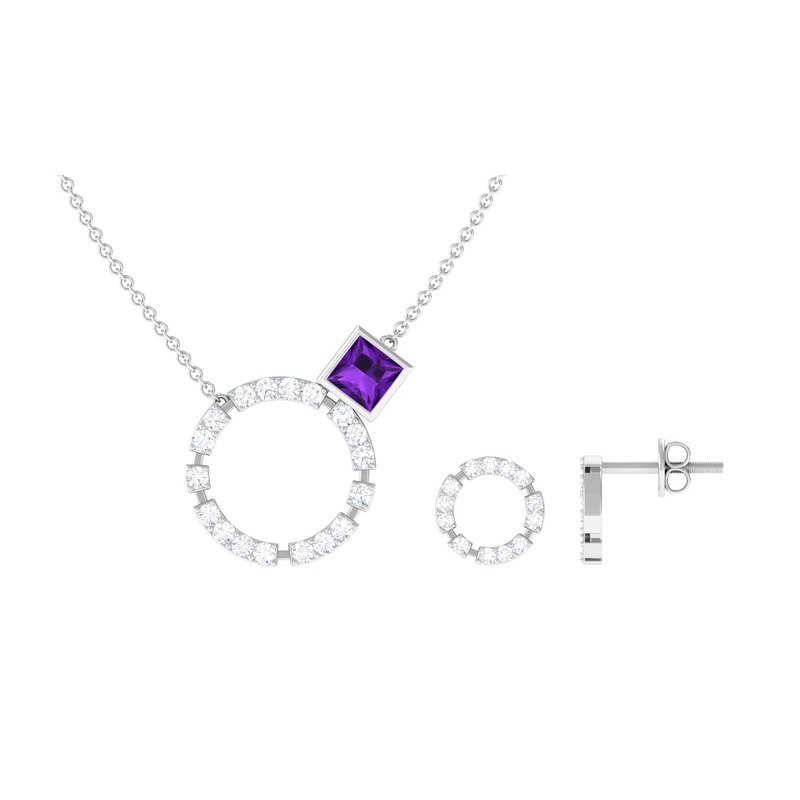 Princess Cut Amethyst and Diamond Eternity Jewelry Set