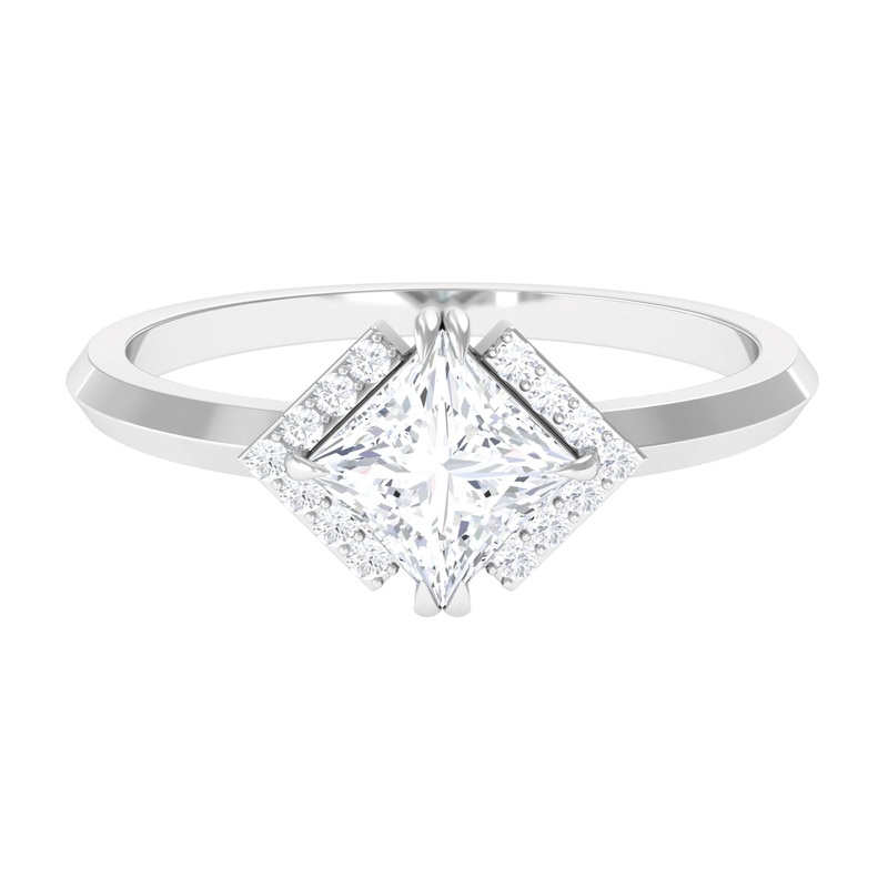 Princess Cut Moissanite Simple Engagement Ring in Gold