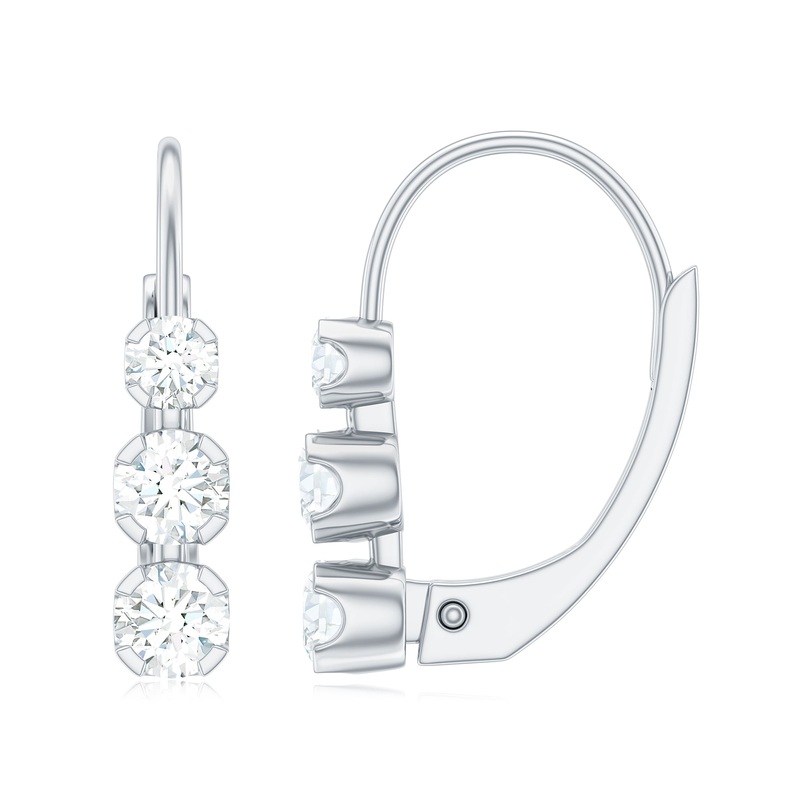 Round Moissanite Three Stone Hoop Earrings with Lever Back