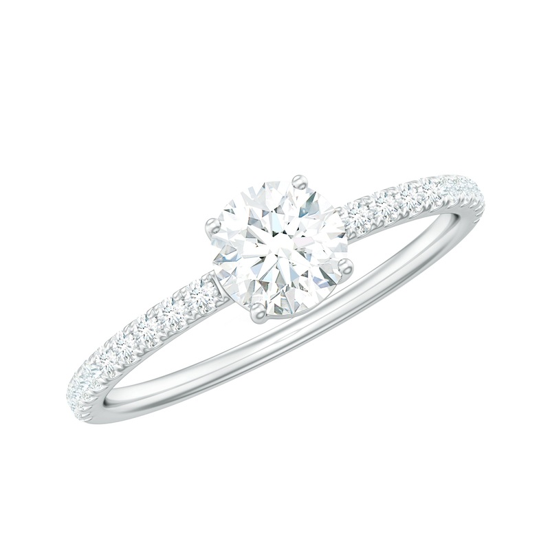 Round Shape Moissanite Solitaire Ring with Side Stones in Gold