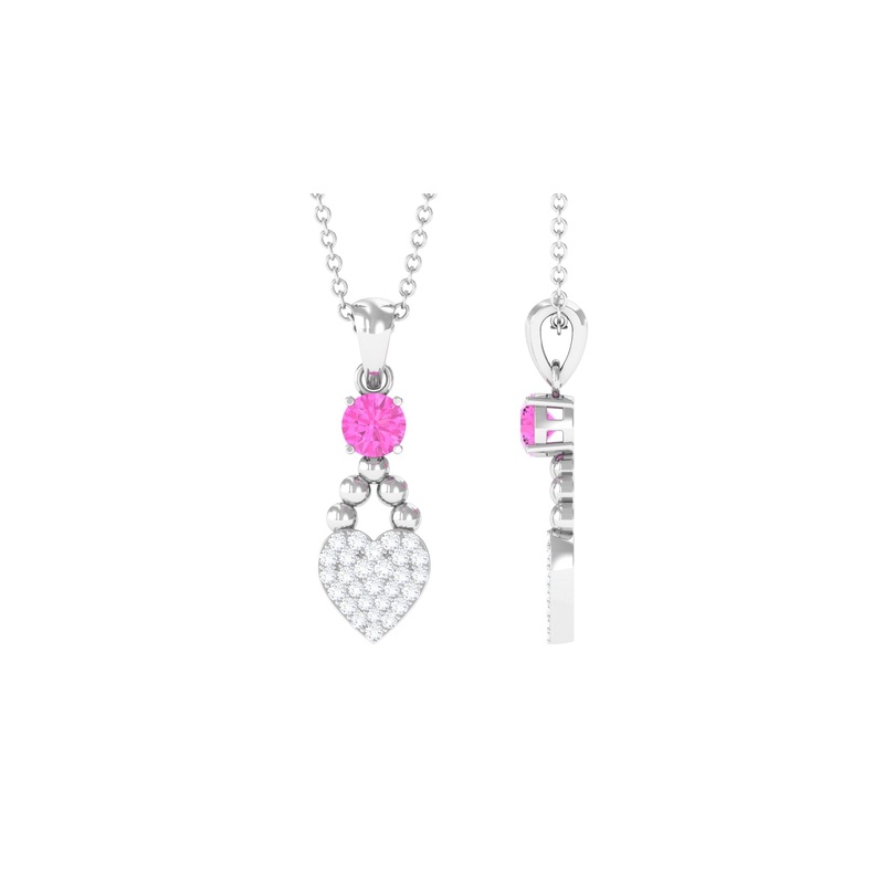 Round Shape Pink Sapphire and Diamond Heart Pendant