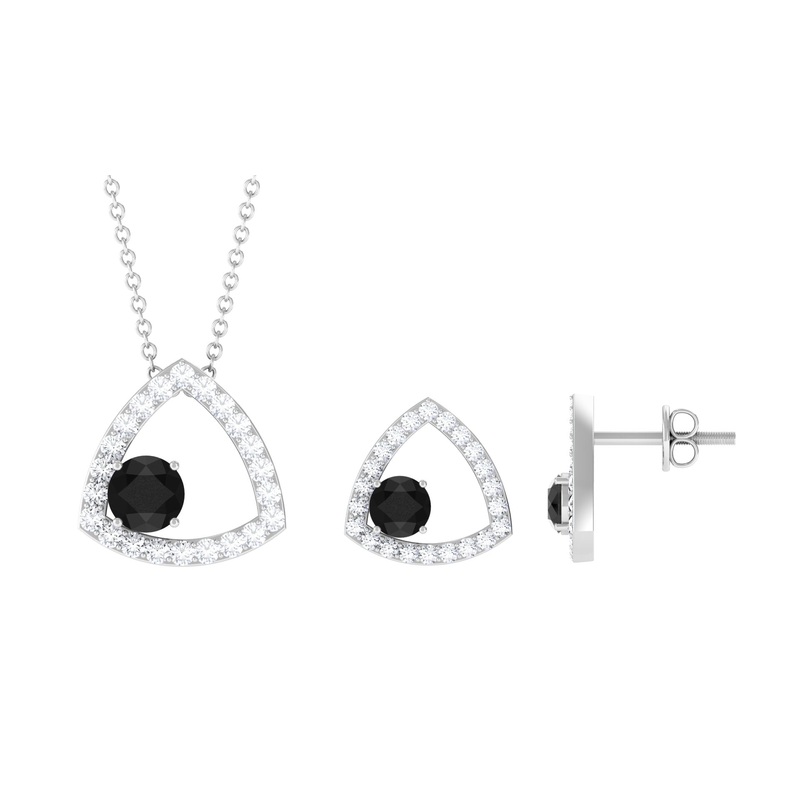 Simple Round Black Onyx and Moissanite Triangle jewelry Set