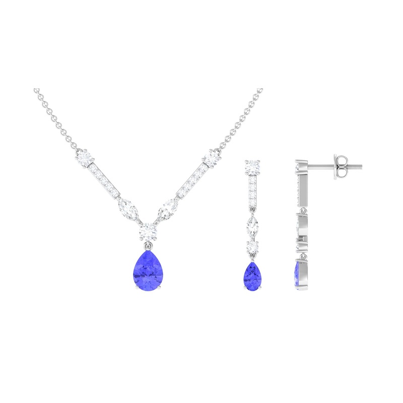 Tanzanite and Moissanite Drop Necklace Earrings Set