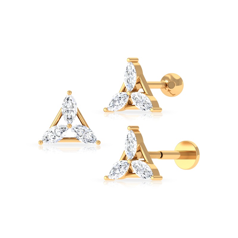 1/4 CT Marquise Moissanite Triangle Earring for Rook Piercing