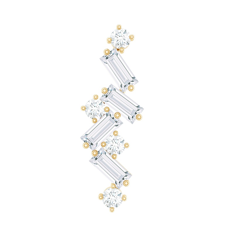 Baguette and Round Moissanite Cartilage Earring in Gold