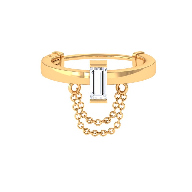 Baguette Moissanite Helix Hoop Earring with Dangle Chain