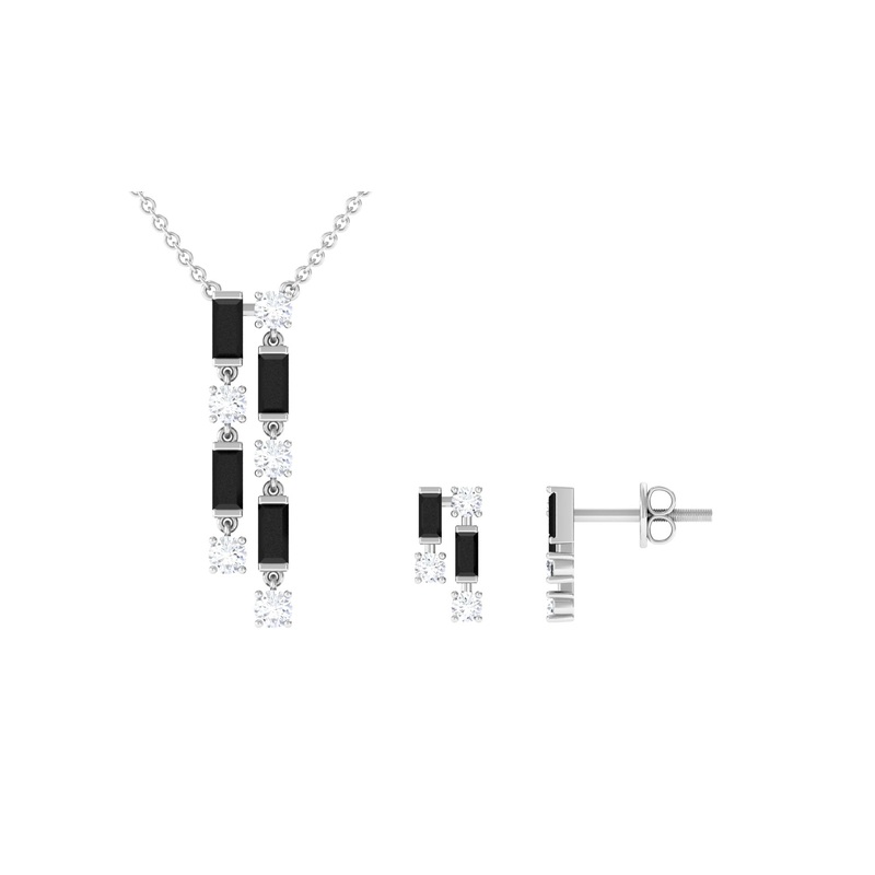 Black Spinel and Diamond Dangle Jewelry Set