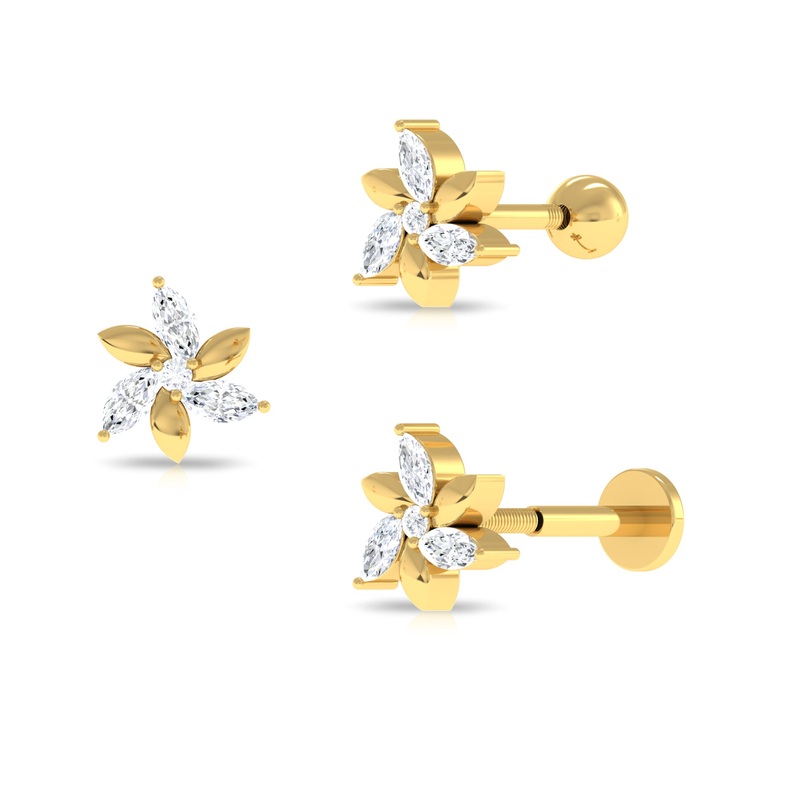 Certified Marquise Moissanite Flower Earring for Helix Piercing
