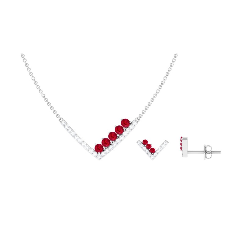 Created Ruby and Diamond Chevron jewelry Set
