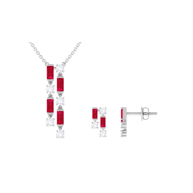 Created Ruby and Diamond Dangle Jewelry Set