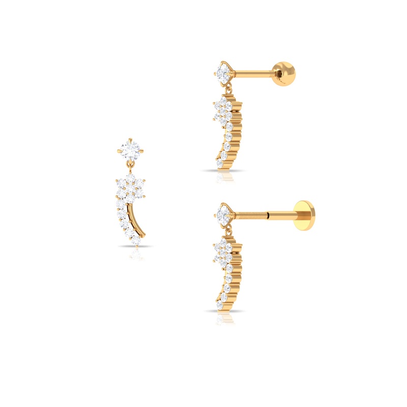 Elegant Moissanite Flower Dangly Helix Earring