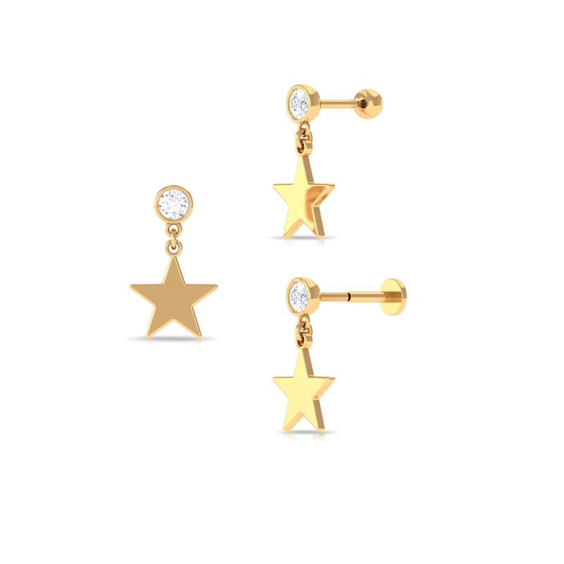Elegant Moissanite Gold Star Dangle Earring for Helix Piercing