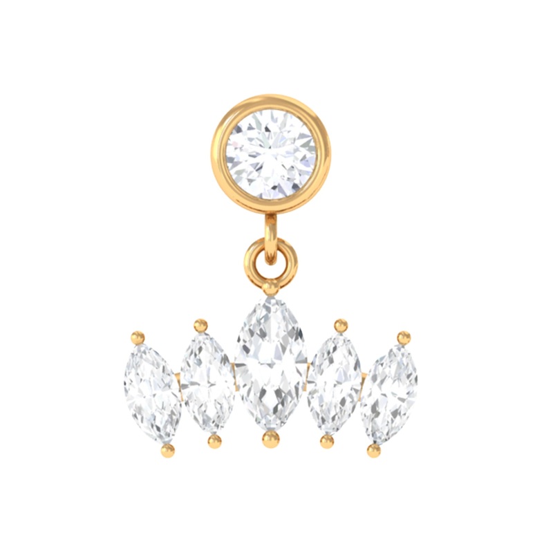 Marquise Moissanite Crown Dangle Earring for Cartilage Piercing