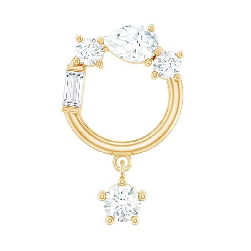Moissanite Circle Drop Earring for Cartilage Piercing