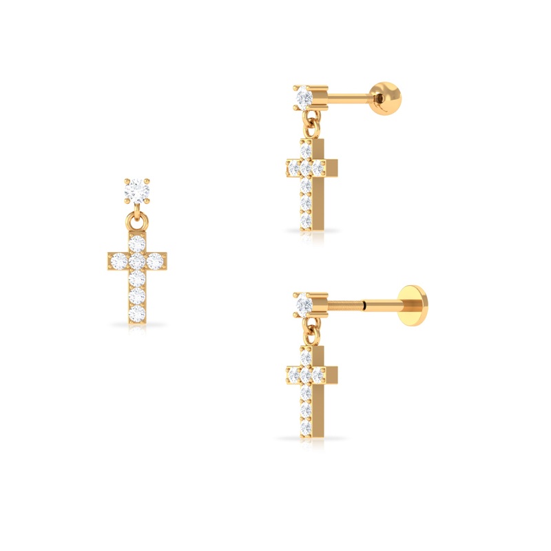 Moissanite Cross Dangly Earring for Helix Piercing