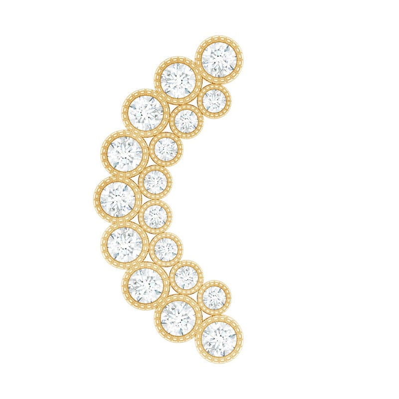 Moissanite Curved Helix Earring in Milgrain Bezel Setting