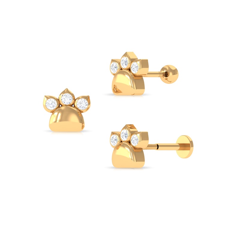 Moissanite Dog Paw Print Helix Earring in Gold