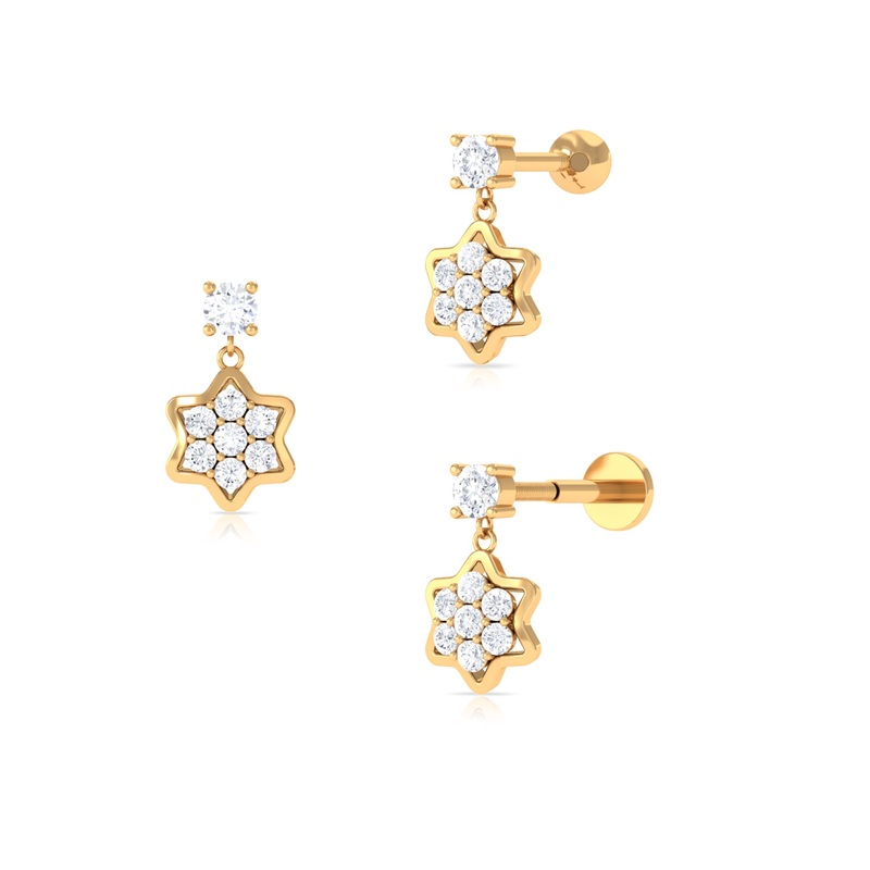 Moissanite Flower Dangly Earring for Helix Piercing