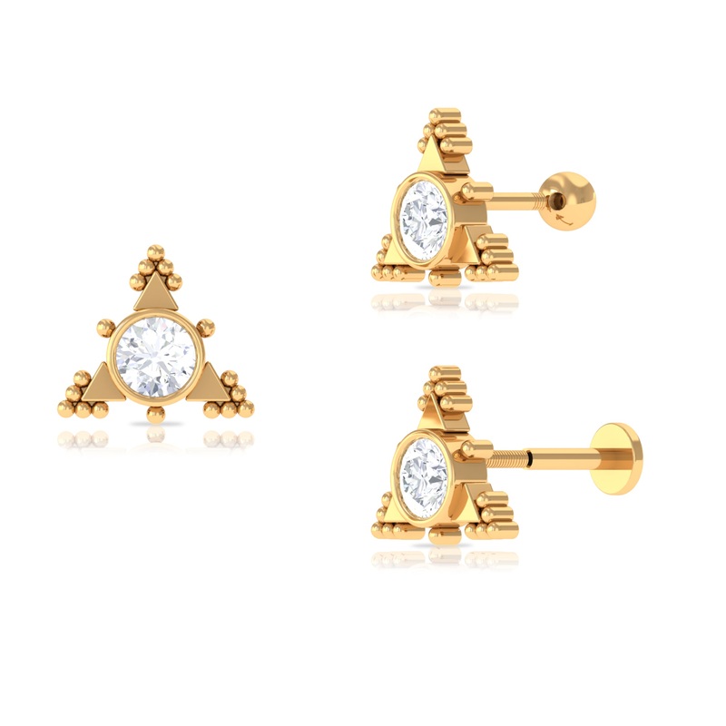 Moissanite Geometric Helix Earring with Gold Beads