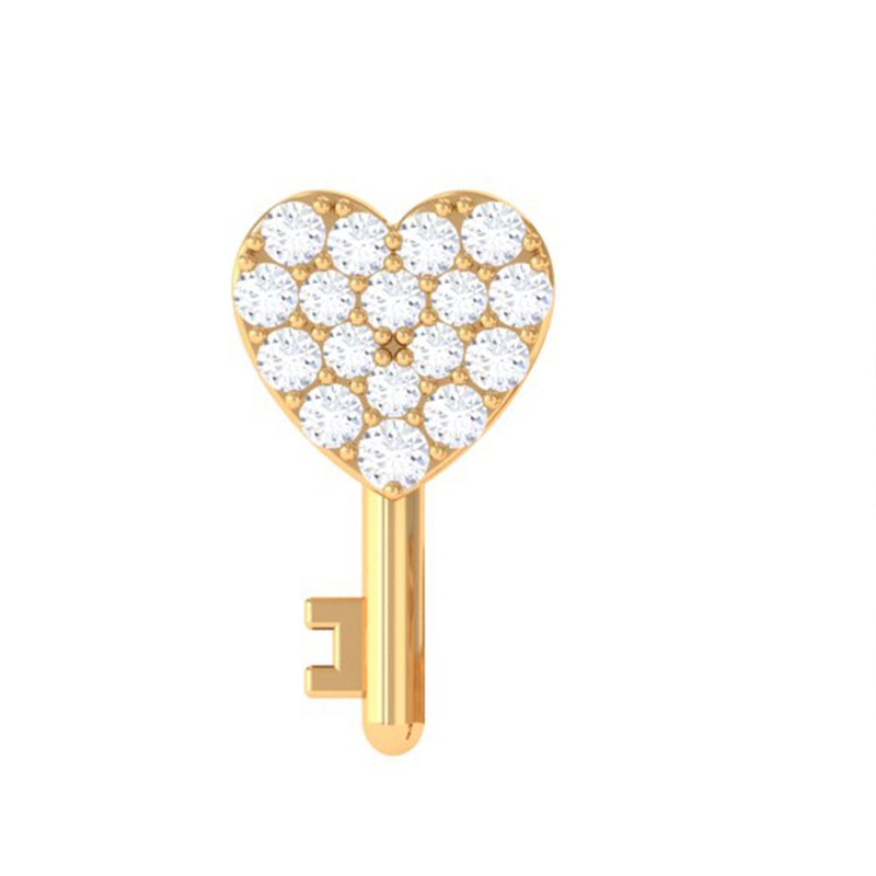 Moissanite Heart and Key Earring for Tragus Piercing