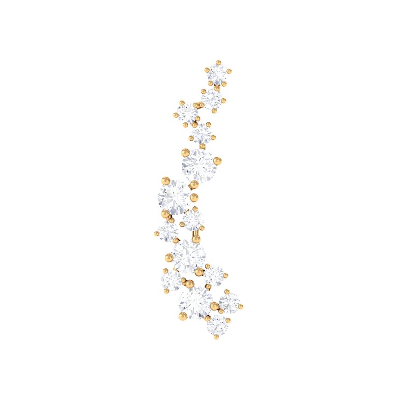 Natural Diamond Cluster Crawler Earring for Helix Piercing