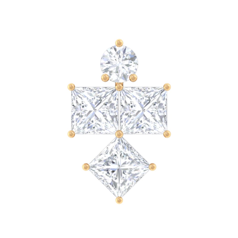Round and Princess Cut Moissanite Cluster Helix Earring