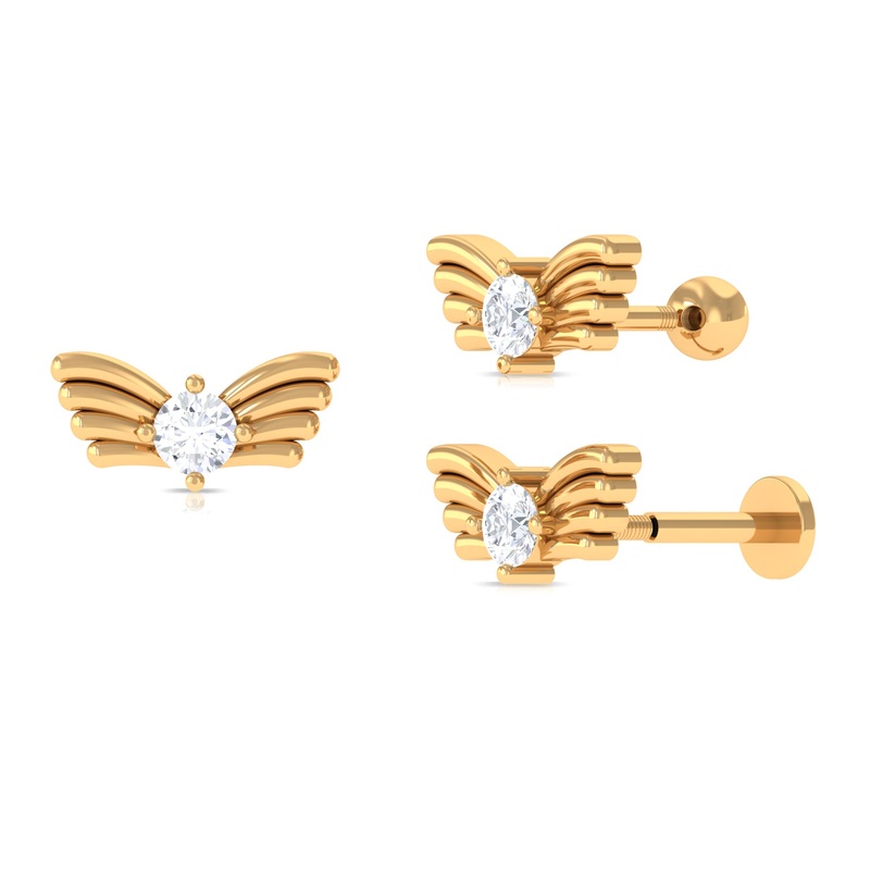 Round Moissanite Bird Earring for Helix Piercing