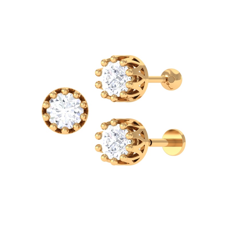 Round Moissanite Crown Earring for Upper Lobe Piercing
