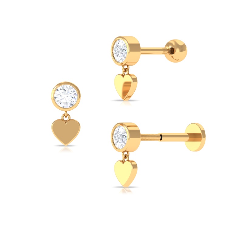 Round Moissanite Heart Drop Earring for Helix Piercing