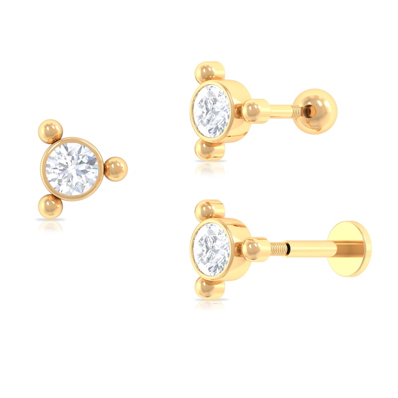 Round Moissanite Simple Gold Beaded Helix Earring