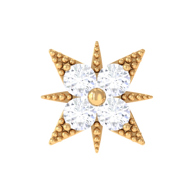 Round Moissanite Starburst Earring for Upper Lobe Piercing