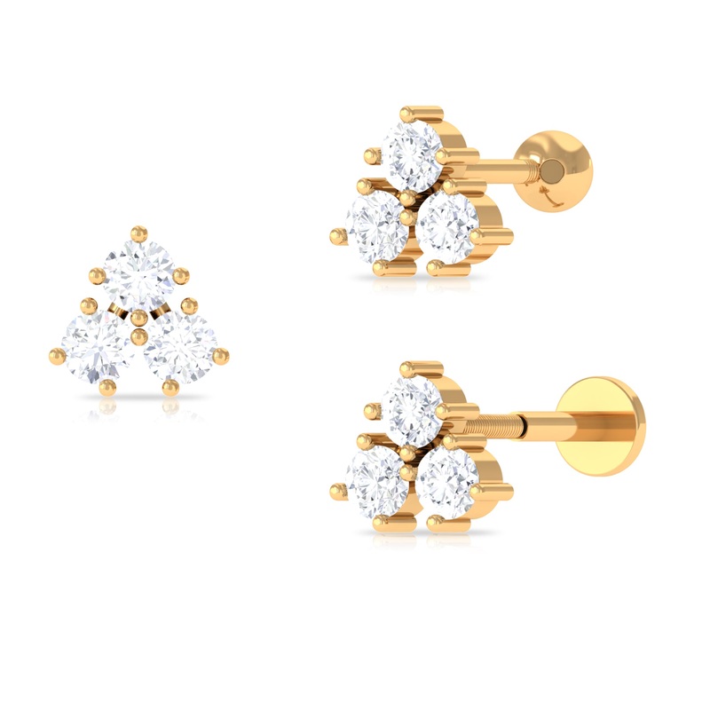 Round Moissanite Trinity Trio Dainty Helix Earring