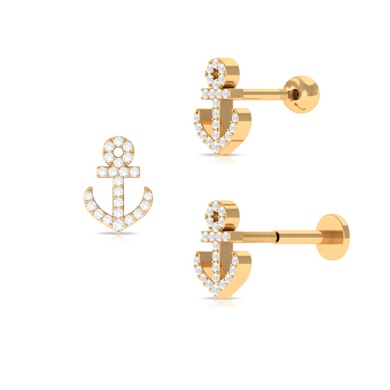 Unique Moissanite Anchor Earring for Helix Piercing