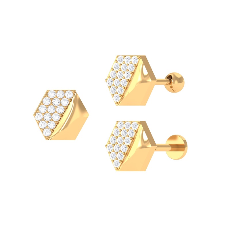 Unique Moissanite Geometric Earring for Upper Lobe Piercing