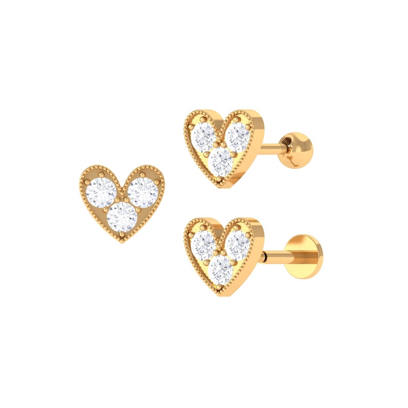 Unique Moissanite Heart Earring for Cartilage Piercing
