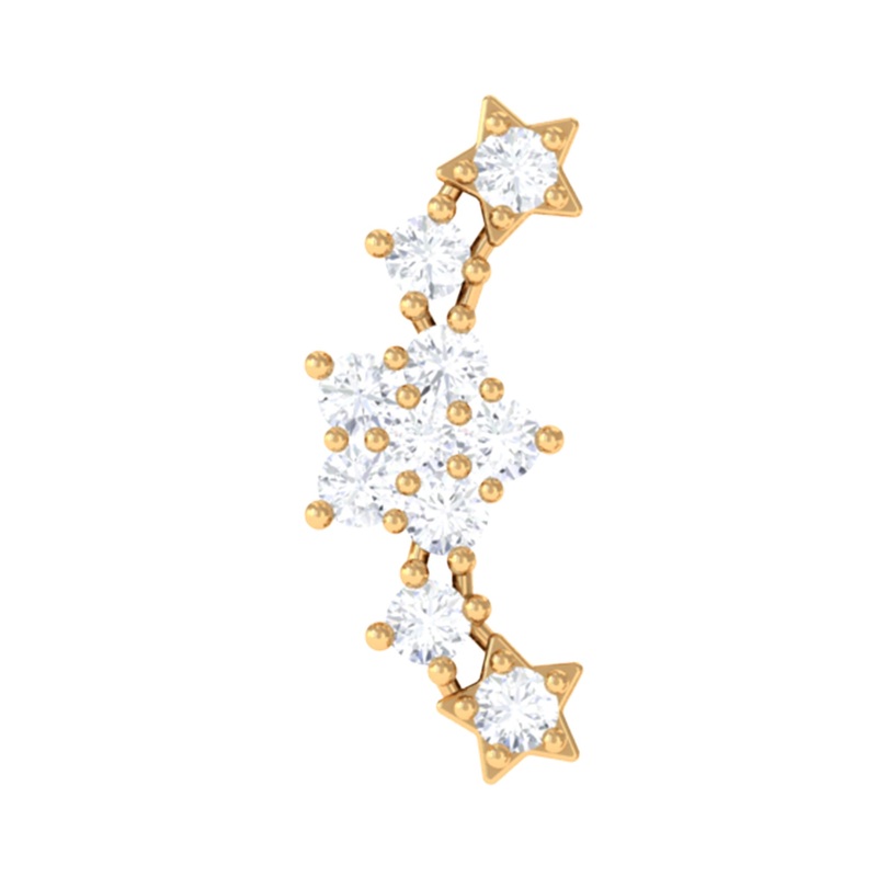 Unique Moissanite Star Crawler Earring for Helix Piercing