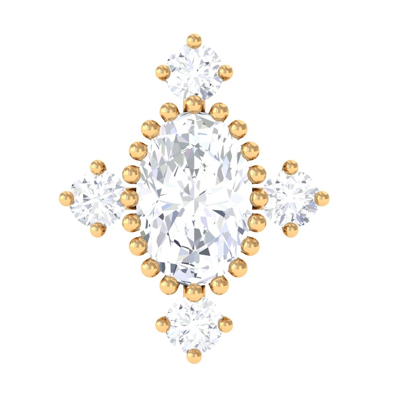Vintage Inspired Moissanite Oval Conch Earring in Gold