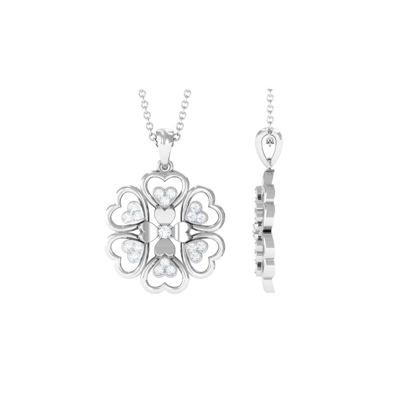 0.25 CT Natural Diamond Heart Gold Petal Flower Pendant Necklace