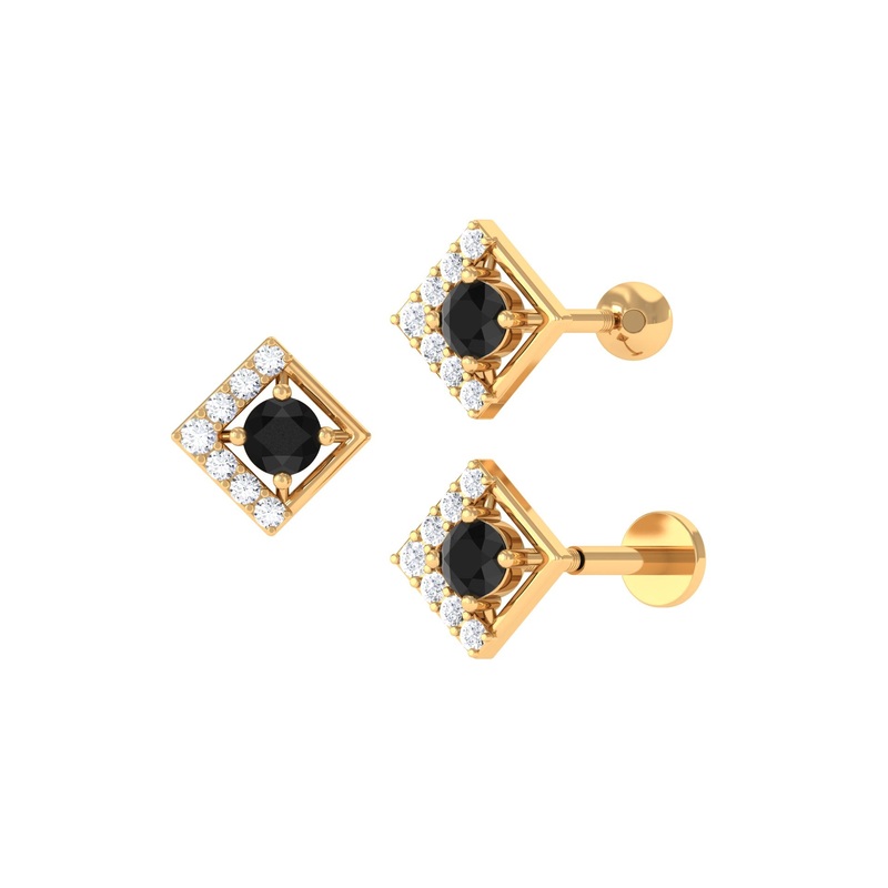 Black Diamond Square Geometric Earring with Moissanite